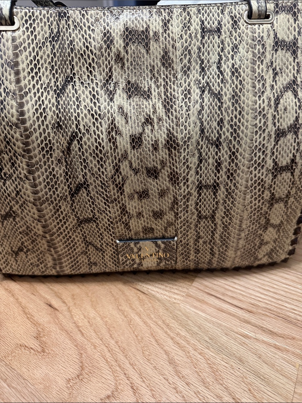 Valentino Snake-Print Shoulder Bag in Beige and Brown